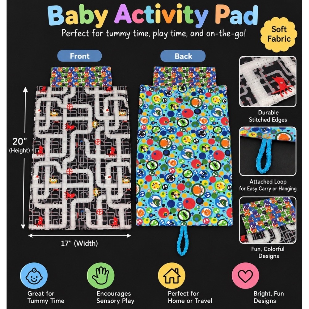 Baby Activity Pad Kids Multicolor New Reversible Tummy Time Mat